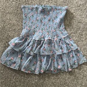 ALLISON NEW YORK Floral Blue Ruffled mini Skirt Sz small